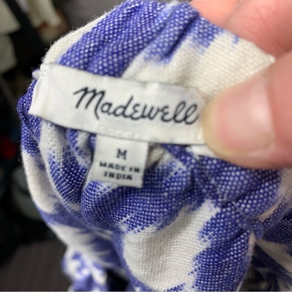 MADEWELL White Blue Southwestern Off Shoulder Top Coastal Pullover Blouse Sz M - Picture 9 of 11